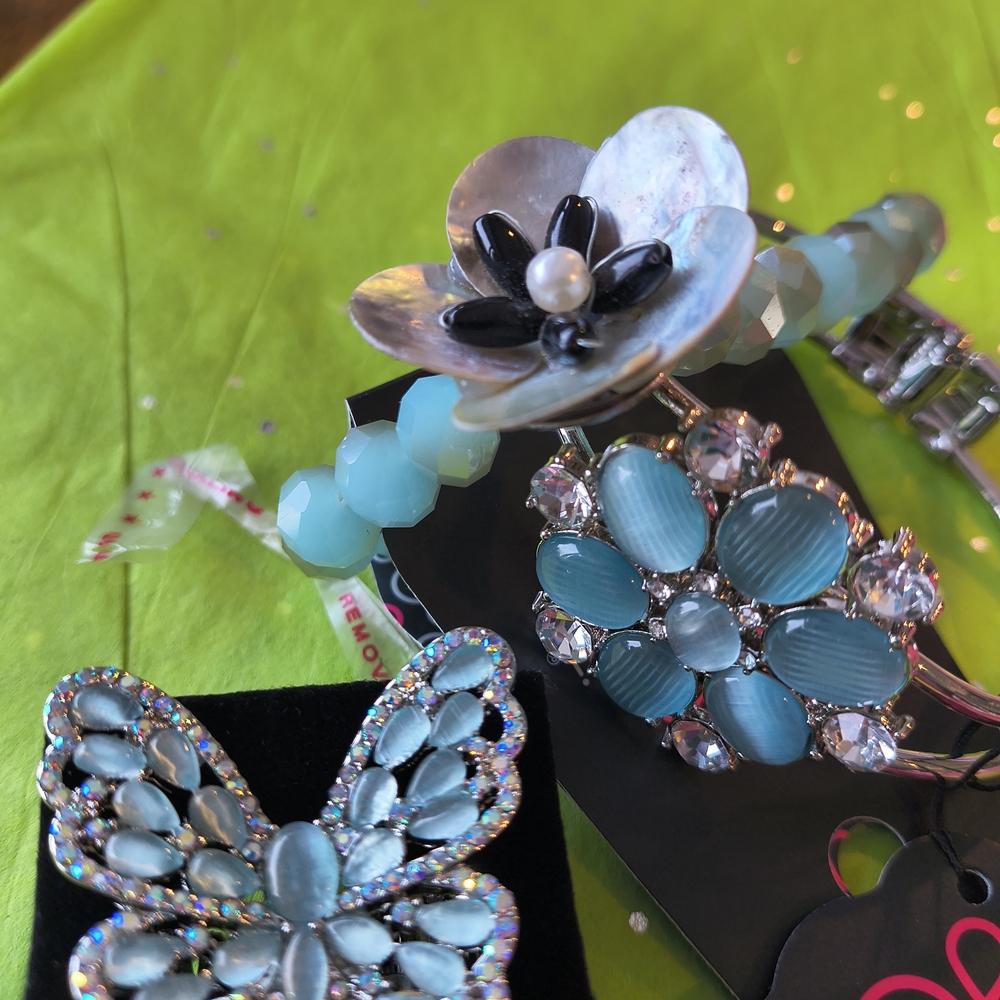 Aqua Floral & Butterfly Bracelet/Ring Set